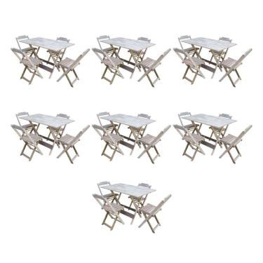 Imagem de Kit 7 Conjuntos de Mesa Dobravel com 4 Cadeiras de Madeira 120x70 para Restaurante e Bar - sem Pintu