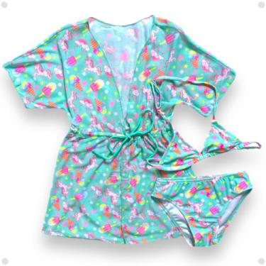 Imagem de Conjunto Biquíni Infantil Juvenil 3 Peças Moda Praia Com Saida (BR, Idade, 6 Anos, Verde)
