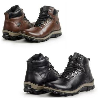 Imagem de Bota Masculina Coturno Cano Curto Couro Cadarço Kit 2-Masculino