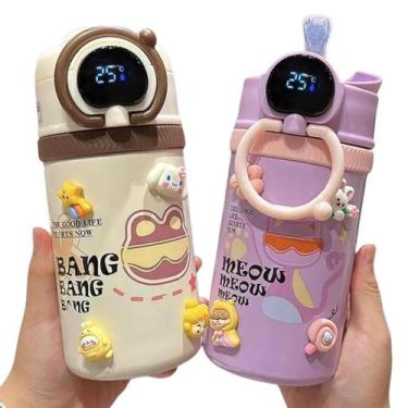 Imagem de Garrafinha Infantil Escolar Térmica Inox Lanche visor Led 500m - bazik