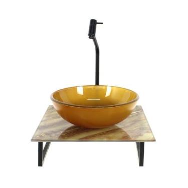 Imagem de Kit Cuba Vidro Redonda 10Mm Tampo Vidro 40Cm X 40Cm Mármore - Cubas E 