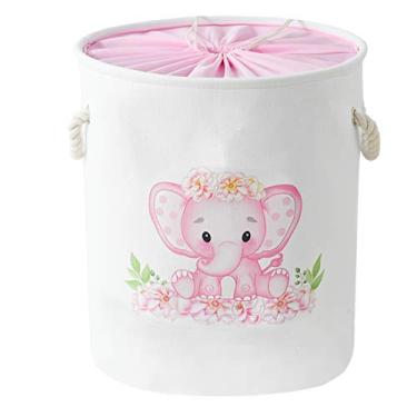 Imagem de INough Cesto de bebê rosa grande cesto infantil cestos de roupa suja para bebês, cestos de roupa suja para crianças, brinquedos infantis dobráveis para quarto de crianças/berçário
