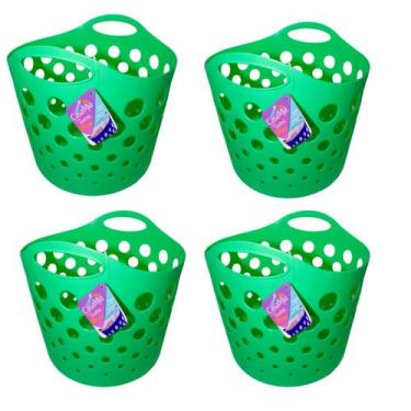 Imagem de Kit 4 Cestos Flexíveis P/ Roupas Brinquedos 29Litros CasaMia, Verde