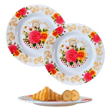 Imagem de Kit 2 Pratos Raso Redondo Estampado em Melamina 23cm Buffet - Cascavel