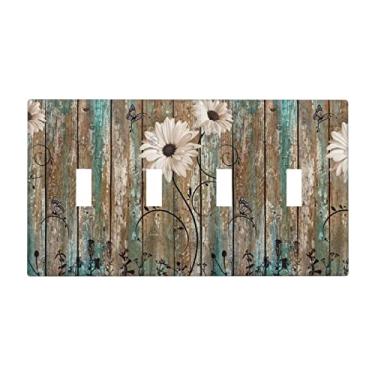 Imagem de Capa decorativa para interruptor de luz rústica margarida placa de interruptor quádruplo placa de parede com 4 interruptores para cozinha, quarto, 11 x 20 cm