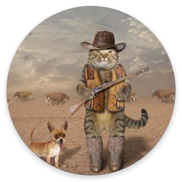 Imagem de Tapete de rato, tapete de rato fofo com design, tapete redondo de gato caubói e seu cachorro, almofadas de jogos de borracha antiderrapantes pequenas, almofada personalizada para escritório e casa 19