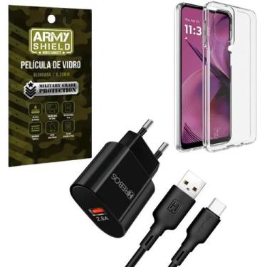 Imagem de Capa Capinha Transparente Para Moto G75 + Carregador Turbo + Pelicula 