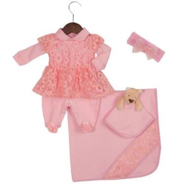 Imagem de Saida Maternidade para Bebê Nana Rosa com Renda 05 peças - Happy Baby,