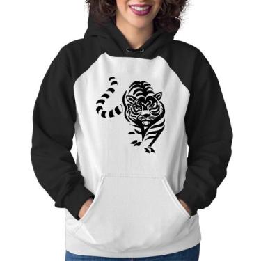 Imagem de Moletom Feminino Tigre Traços - Foca na Moda, Branco, Preto, GG