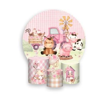 Imagem de Painel De Festa Redondo 1,50x1,50 + Trio De Capas Cilindro - Fazendinh