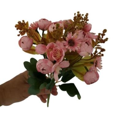 Imagem de Flor artificial buquê camélia e margarida - Carmella Presentes, 30cm