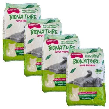 Imagem de Areia Higiênica De Mandioca Para Gatos Wisecat 4kg kit 4Un
