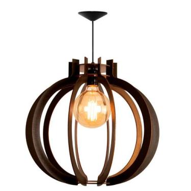 Imagem de Luminária Lustre Pendente Madeira Soq E27 44x40cm - Madeinsp, Café