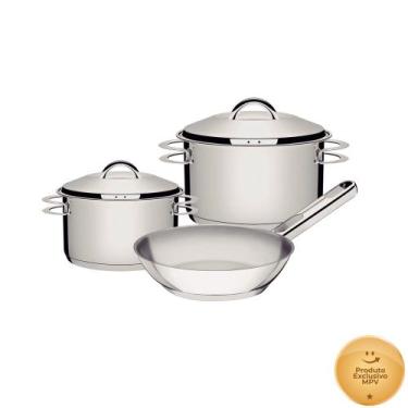 Imagem de Jogo de Panelas Tramontina Aço Inox Fundo Triplo Solar 3 Peças