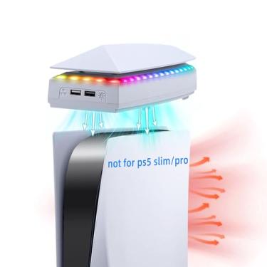 Imagem de Mcbazel Ventoinha de resfriamento para PS5 com luz RGB e ventilador ajustável de 3 velocidades, sistema de resfriamento PlayStation 5 de montagem superior com 2 portas USB 2.0, cooler de baixo ruído à