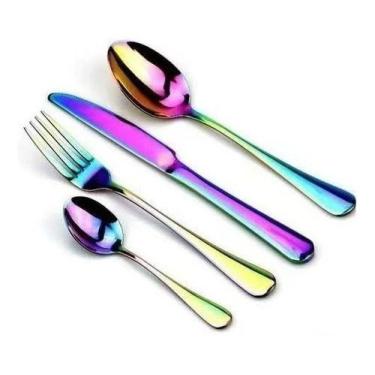 Imagem de Conjunto Talheres 4 Pças Aço Inoxidável Modelo Colorido - WCAN