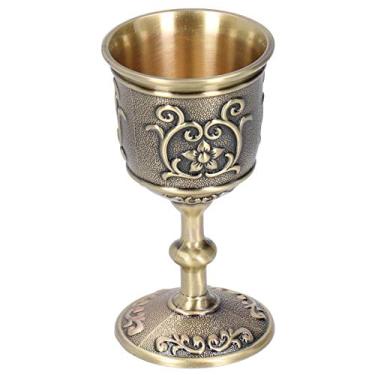 Imagem de Taça de vinho de bronze, taça de cálice de metal de vinho vintage Taça de cálice de vinho real europeu Taça de bronze com relevo medieval para festa de casamento (C 23,6 x 13 x