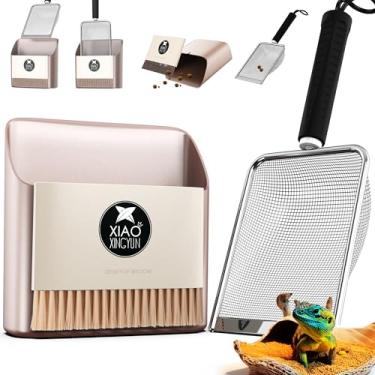 Imagem de Colher de areia de metal para gatos, colher de areia de aço inoxidável inclui vassoura pequena portátil e conjunto de pá de lixo, colher de gato revestida antiaderente, colher de gato fácil de limpar