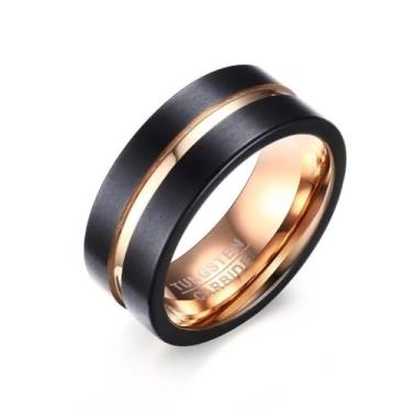Imagem de Anel Masculino Homem Tungstênio 8 Mm Preto Polido Ouro Rose (18)