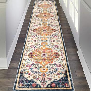 Imagem de Tapete passadeira para hall de entrada Pauwer Boêmio, 0,6 m x 3 m, lavável, para área de entrada, antiderrapante, casa de fazenda, vintage, para lavanderia, cozinha, banheiro, quarto