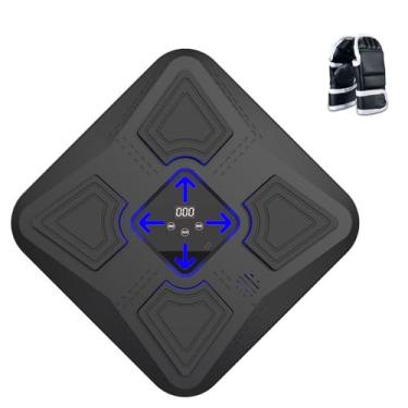 Imagem de Rock88 Máquina de boxe musical, suporte de parede com luvas, alvo de boxe interativo com visor LED para sala de estar, preto, com luvas