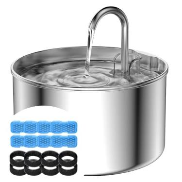 Imagem de AOOGITF Fonte De Água Para Gatos + 8 Filtros + 8 Esponjas, Fonte De Água Para Animais De Estimação Em Aço Inoxidável 304, 24 Horas Para Manter A Água Limpa, Capacidade De 74 Onças, Ultrassilencioso, S