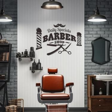 Imagem de Adesivo de parede Barber Shop - Placa masculina para cuidados pessoais e salão de cabeleireiro, decalque de promoção de corte de cabelo, arte de parede de oferta especial, decoração de barbearia