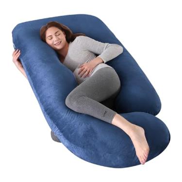 Imagem de HychYAYA 60 Inch Full Body Pregnancy Pillows for Sleeping Cooling Pregnancy Pillow,U Shaped Pregnancy Body Pillow,Maternity Pillows for Pregnant Women with Removable Washable Velvet Cover. (Blue)