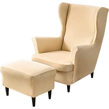 Imagem de Conjunto de capas de cadeira com asa elástica, 2 peças de capa para cadeira com encosto traseiro e 1 capa otomana, capa removível para cadeira de armazenamento retangular para sala de estar e quarto