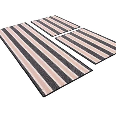 Imagem de Jogo de Tapete para Cozinha Passadeira 3 Peças Antiderrapante Emborrachado Listras Minimalistas