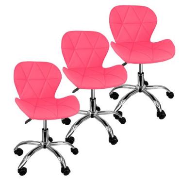 Imagem de Kit 3 Cadeiras Slim Office Estofada Base Giratória Cromada - Lianto De