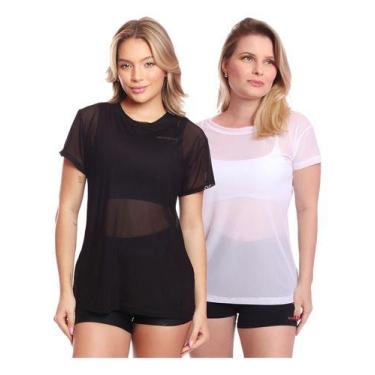 Imagem de Kit 2 Blusas Manga Curta Tule Transparente Fitness Academia - MC Digit