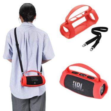 Imagem de Capa de silicone para JBL Charge 5 WiFi/Charge 5 capa portátil para alto-falante Bluetooth capa espessa prevenção de colisão para alto-falante capa de viagem ao ar livre festa transporte (vermelha)