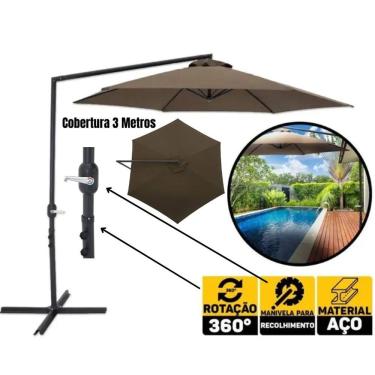 Imagem de Ombrellone Guarda Sol Suspenso Veneza 3 Metros BEL Marrom p/ Piscina e Varanda com Base...