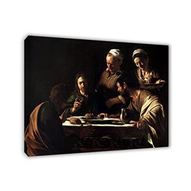Imagem de Arte de parede em tela clássica emoldurada - Michelangelo Merisi Caravaggio Impressões - reprodução famosa de pinturas a óleo - Ceia em Emaús - Imagens de arte em tela para decoração de casa 40 x 50