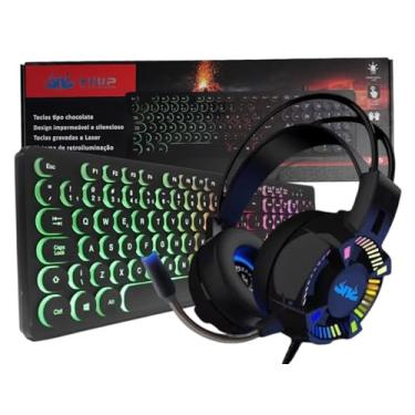 Imagem de Kit Gamer Teclado Full Size Abnt2 Teclas Redondas e Headset Fone de Ouvido Drive 50mm 7.1 Canais Microfone Flexivel Led RGB