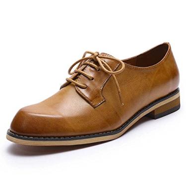 Imagem de Tênis feminino de couro com cadarço perfurado Oxfords Brogue Wingtip Derby da Mona, Marrom, 8