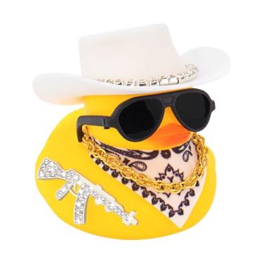 Imagem de wonuu Ornamentos de pato de borracha para carro decorações de painel de carro de pato para acessórios legais de carro com chapéu de cowboy de diamante, branco