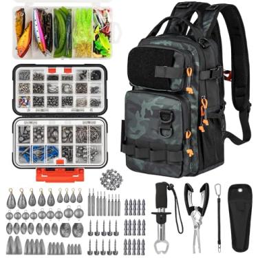 Imagem de THKFISH Kit de ferramentas de pesca de 462 peças, mochila e caixa de equipamentos com equipamento incluído, iscas, ganchos, chumbadas, kit de acessórios, alicates, pegador de lábio de peixe,