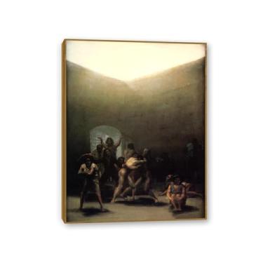 Imagem de Arte de parede Francisco Goya, pátio com lunáticos, impressão em tela famosa reprodução de pinturas a óleo abstratas imagem de arte emoldurada para decoração de casa moldura de madeira teca 80 x 60 cm