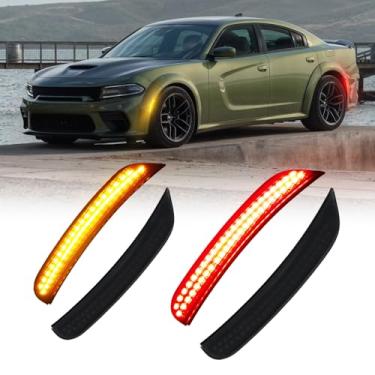 Imagem de AUTOONE Luzes de LED laterais vermelhas e amarelas compatíveis com Dodge Charger 2015-2023, lâmpadas de marcador de para-choque dianteiro e traseiro, lente fumada, 4 peças