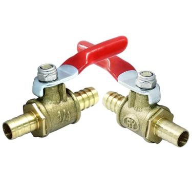 Imagem de Augiimor 2 peças de válvulas de esfera PEX 8 mm x 8 mm PEX latão válvula de esfera de desligamento de porta completa com pequena alça vermelha para conexão de tubo PEX