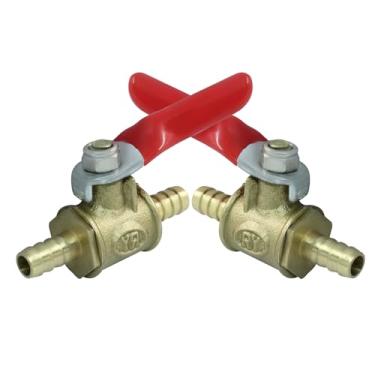 Imagem de Augiimor 2 peças de válvulas de esfera PEX 6 mm x 6 mm PEX latão válvula de esfera de desligamento de porta completa com pequena alça vermelha para conexão de tubo PEX