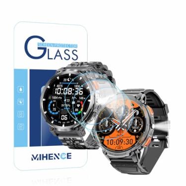 Imagem de MIHENCE Protetor de tela para smartwatch militar K66 / K68 / FV13 / FV15 1,85 polegadas, película protetora de vidro temperado 9H compatível com relógio inteligente Mingwear K68 / PODOEIL K66 1,85
