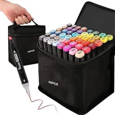 Imagem de Kit 48 Canetinhas Coloridas Touch 48 Cores Com Ponta Dupla e Estojo Canetas Marcadores Coloridos Para Desenho Livros Ilustrar Colorir Pintura Escola Escolar