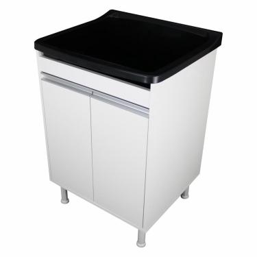 Imagem de Tanque De Lavanderia Com Gabinete 100% mdf + Sifão + Válvula PretoBranco