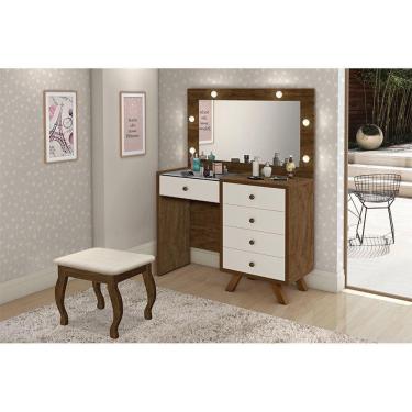 Imagem de Penteadeira Camarim Com Espelho Banqueta Almofadada E Luzes Led Luna Malbec Off White