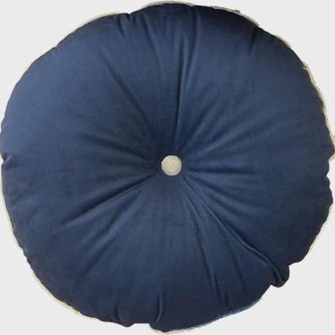 Imagem de Almofada Redonda com Botão e Cordonê Azul 40cm Azul