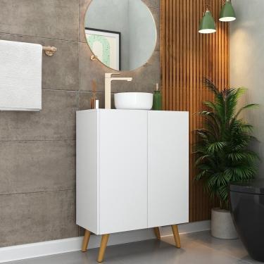 Imagem de Gabinete De Banheiro Retrô 63 Cm Com 2 Portas Fg5006 Branco/natural