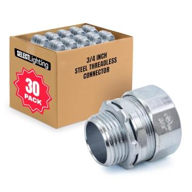 Imagem de SELECT Lighting Conector sem rosca, conector de compressão de aço zincado de 9,5 cm, acessórios de conduíte elétrico para uso interno e externo, pacote com 30